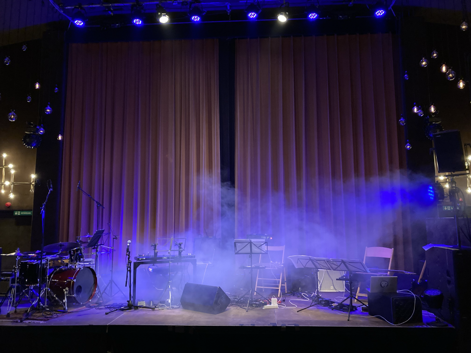 The empty stage at Royal, Baden set up for Ensemble Soyuz21